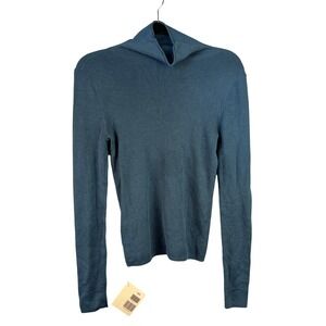 J.Ing Mock Neck Long Sleeve Wool Blend Teal Sweater SZ S Minimalist Career
